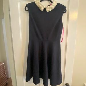 Betsy Johnson Pearl Collar Navy Tea-length Dress